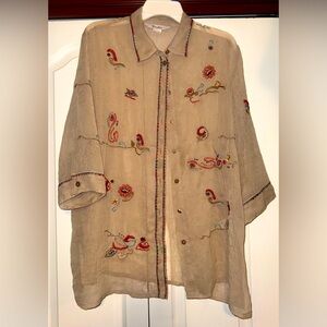 TanJay Embroidered Button Up Blouse